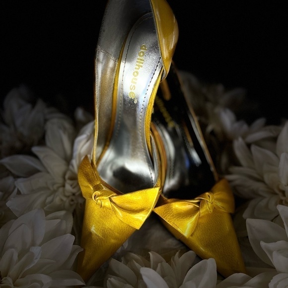 DOLLHOUSE YELLOW POINTED TOE STILETTOS HEELS WITH BOW - Picture 6 of 11